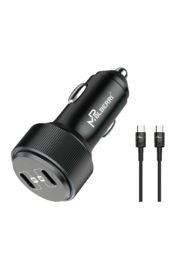 Premium Quality PD Car Charger, 66W, with Type-C to Type-C Cable, Fast Charging, Black