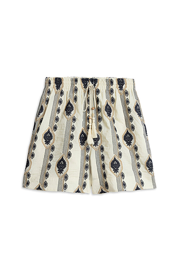 Nakışlı elastik bel şort - 3