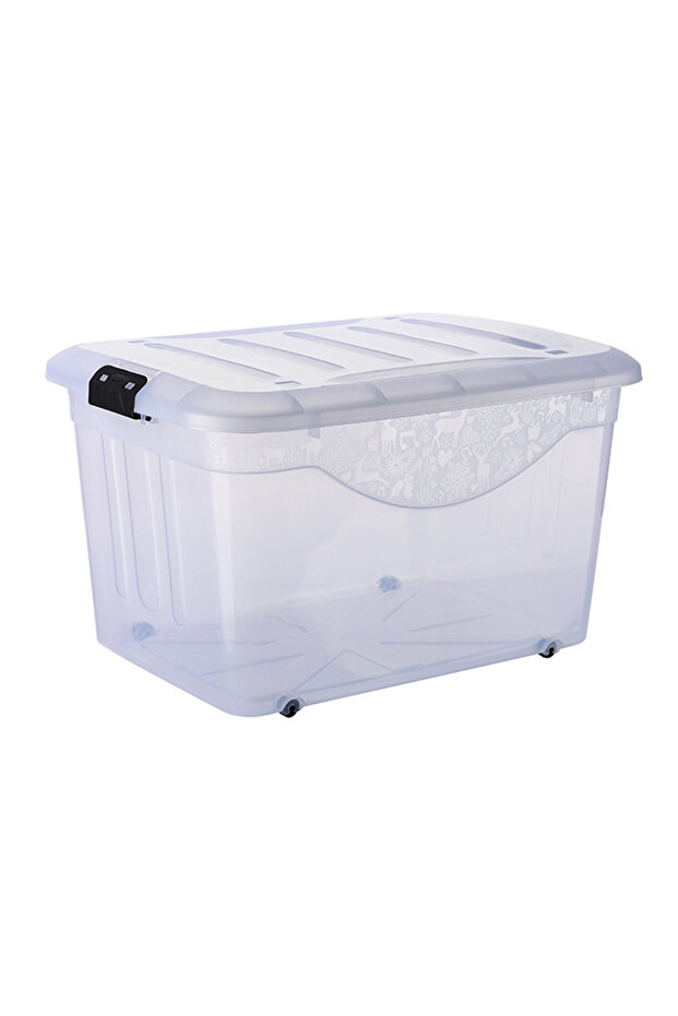 صندوق تخزين بلاستيكي بعجلات - سعة 100 لتر - صندوق تخزين قابل للتكديس بغطاء قابل للقفل - 3