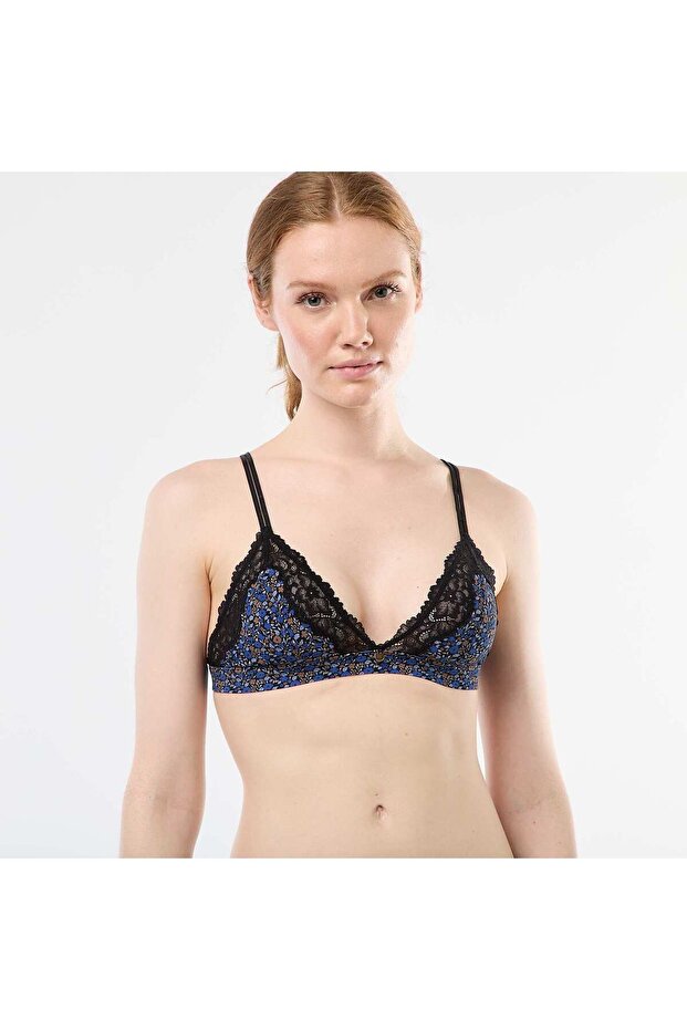 حمالة صدر مثلثة لاسلكية مطبوع باللون الأزرق - 1