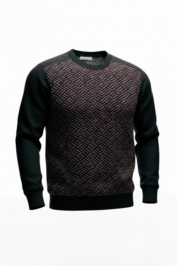 سترة منقوشة برقبة دائرية للرجال - 4