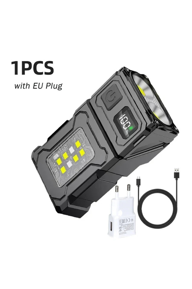مصباح يدوي LED صغير قابل لإعادة الشحن عبر منفذ USB مزود بقابس أوروبي، محمول، مزود بمغناطيس خلفي، فائق السطوع