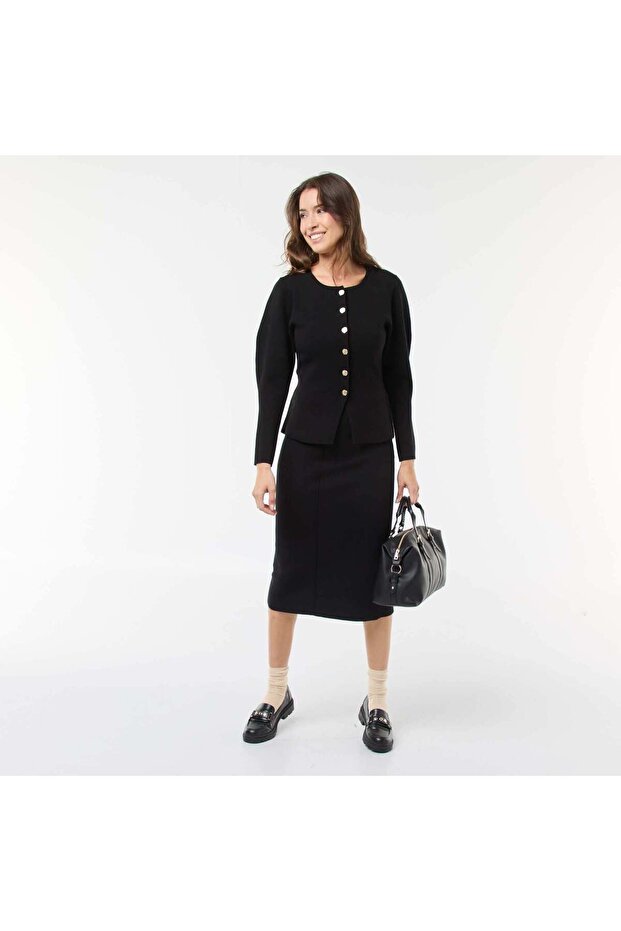 Solid ottoman knit skirt BLACK