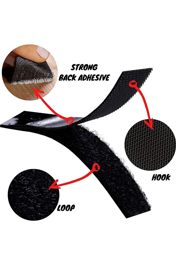 1Meter Black 20mm Heavy Duty Self Adhesive Fastener Tape 1-25M | Extra Strong Sticky Back No-Sew Hoo