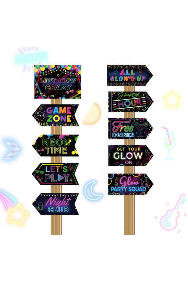 black 20 Pcs Glow in The Dark Party Decoration Signs Glow Neon Signs Decor Glow Party Supplies Neon