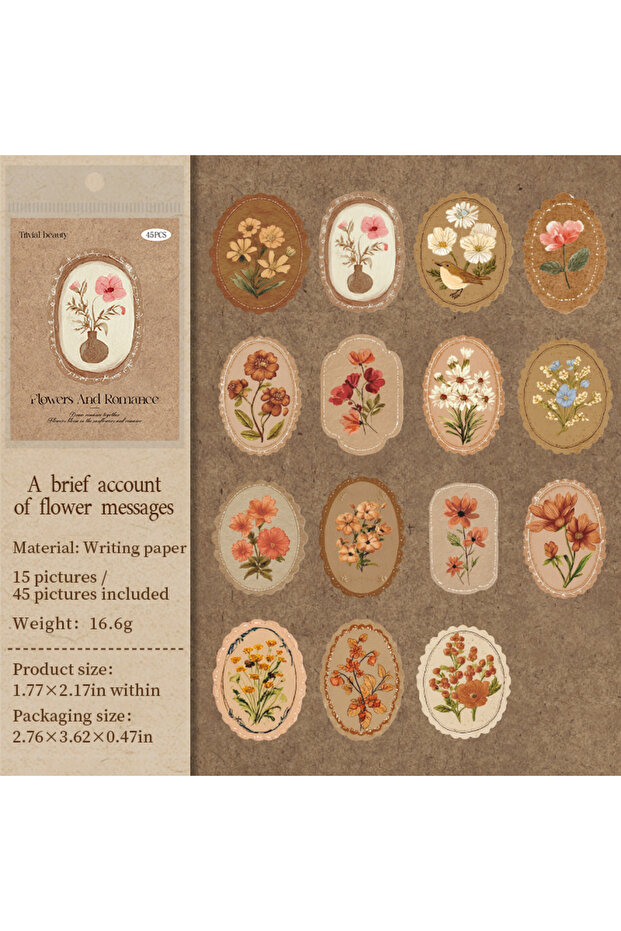 1 45 Sheets/Bag Floral Theme Envelope Sealing Boxed Stickers for DIY Scrapbook Background Phone Cas.