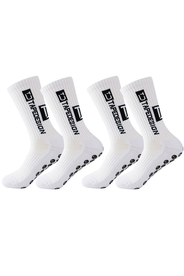 WHITE 2 Pairs Men's mid Length Football Socks Sports Running Anti-Slip Thick Towel Bottom Wear-Resis