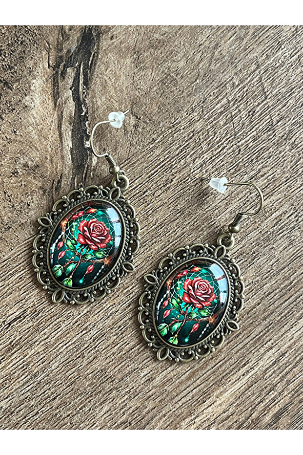 Rose Figure Printed Vintage Style Earrings