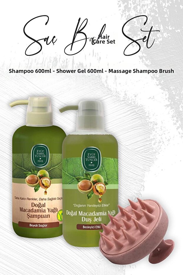 Macadamia Oil Shower Gel 600 Ml, Shampoo 600 ml and Massage Shampoo Brush Pink
