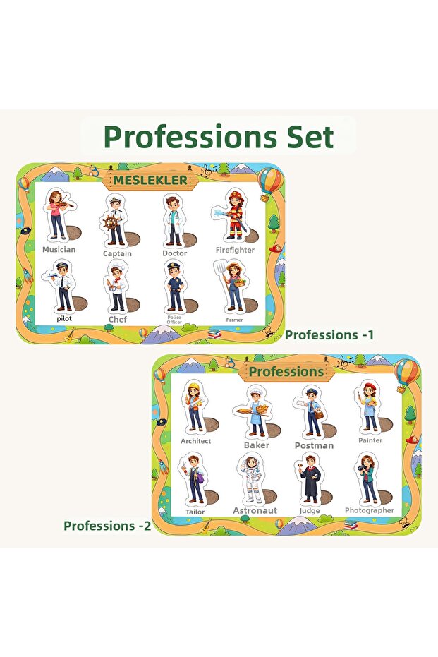Wooden Turkish Educational and Learning Puzzle Set of 2 - Professions