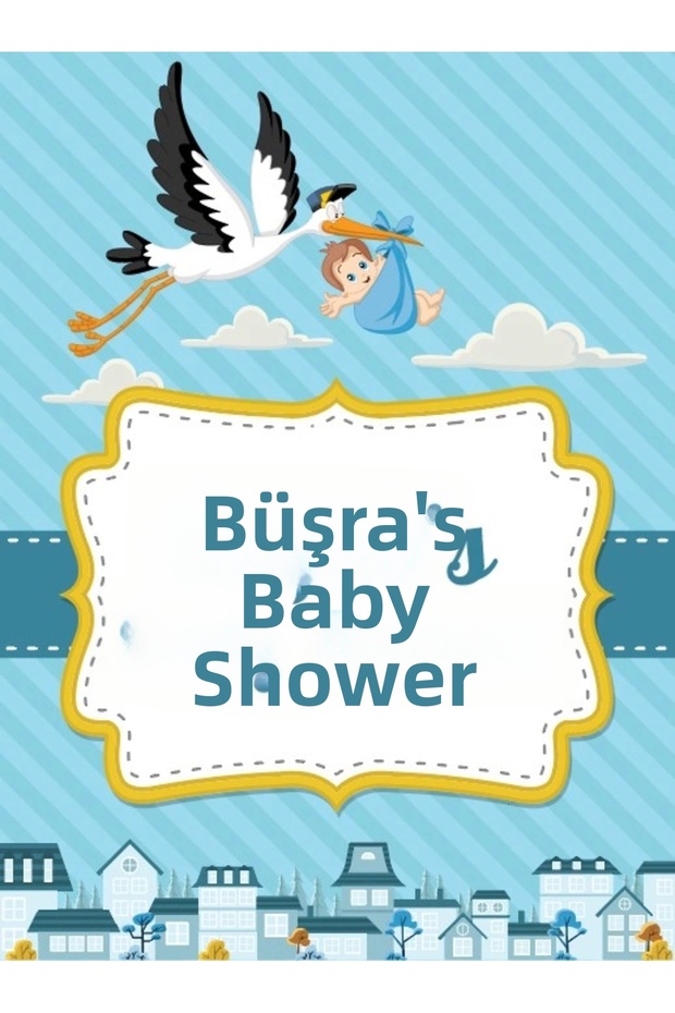 Blue Striped Stork Themed Baby Shower Banner 50X70 cm