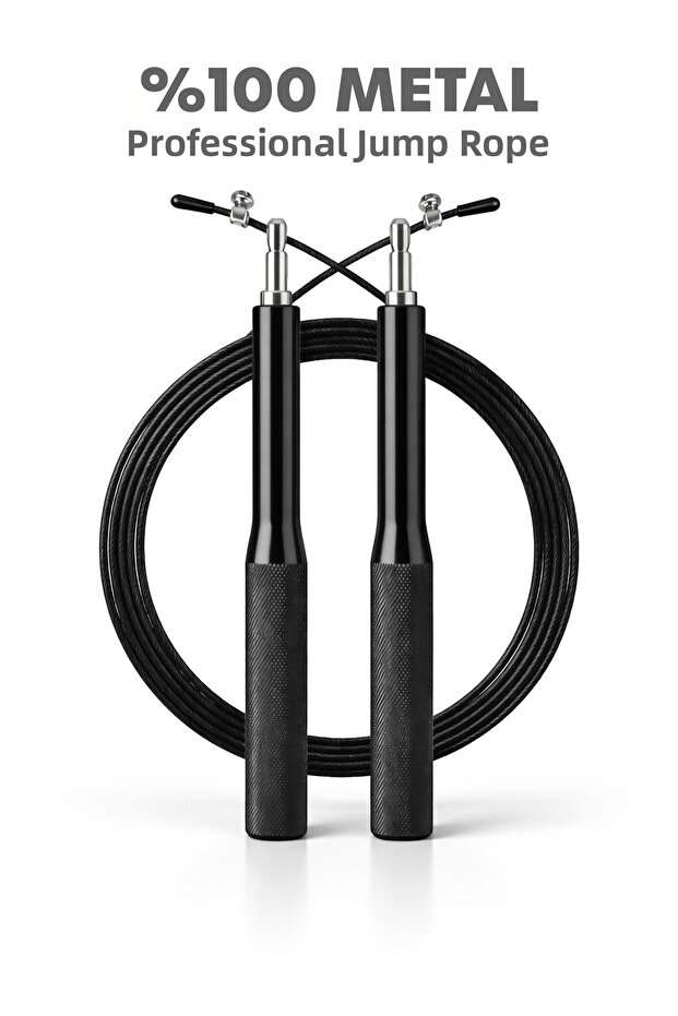 Premium Adjustable 100% Steel Jump Rope with Adjustable Length Jump Rope Black