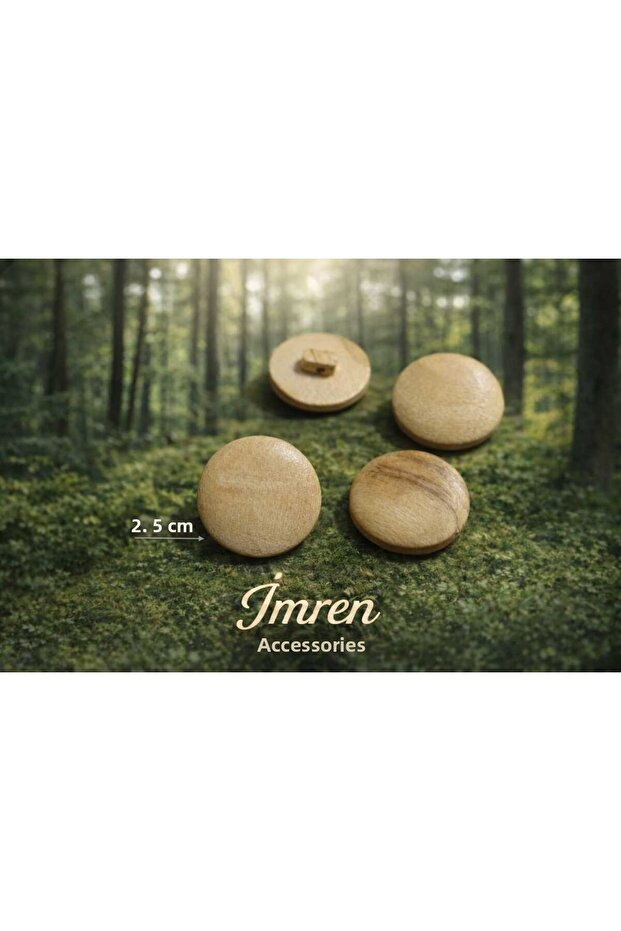 Wooden Natural Special Handmade Button 2.5 Cm 1 Pack 4 Pieces