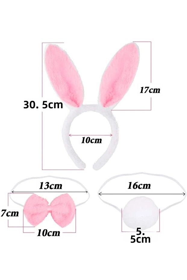 Bunny Costume Set Crown Bow Tie Tail Pink Color (5047)