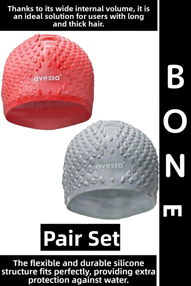 # Bone Flexible Soft Silicone Pool Sea Swimming Waterproof Ear Protection Large Size Hair Cap Double Set