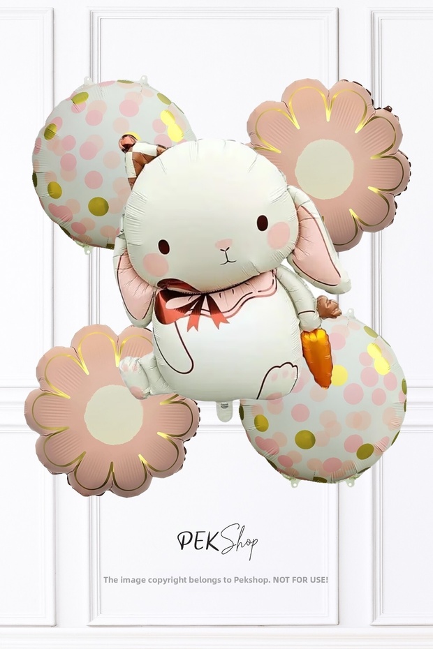 Carrot Rabbit Flower and Confetti Round Foil Balloon Balloon Set