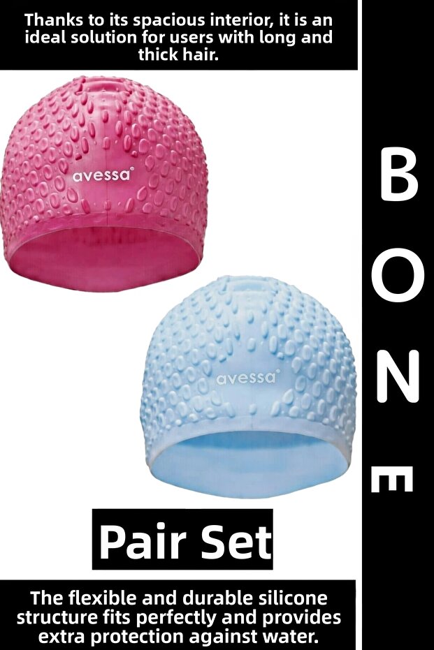 # Bone Flexible Soft Silicone Pool Sea Swimming Waterproof Ear Protection Large Size Hair Cap Double Set