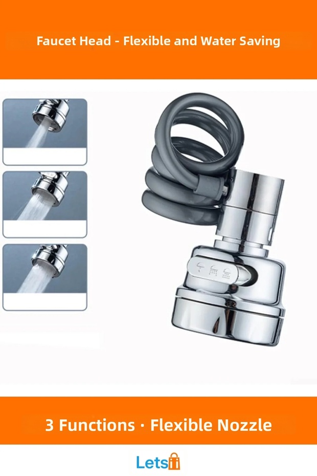 رأس صنبور من الفولاذ المقاوم للصدأ بثلاث وظائف مع خرطوم قابل للتمديد - 1