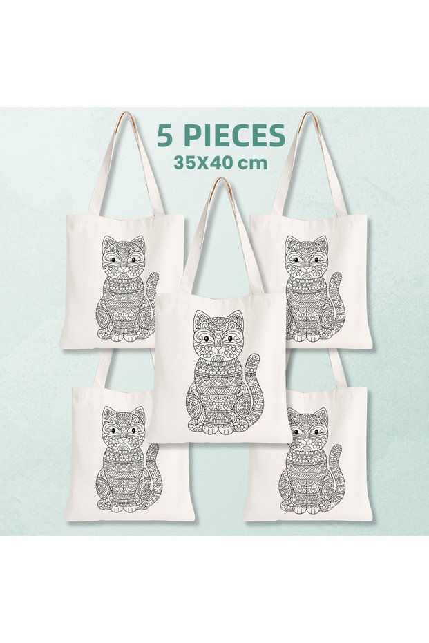 5 Pieces Mandala Cat Bag Painting – Paintable Cloth Bag |   Educational Activity Bag
