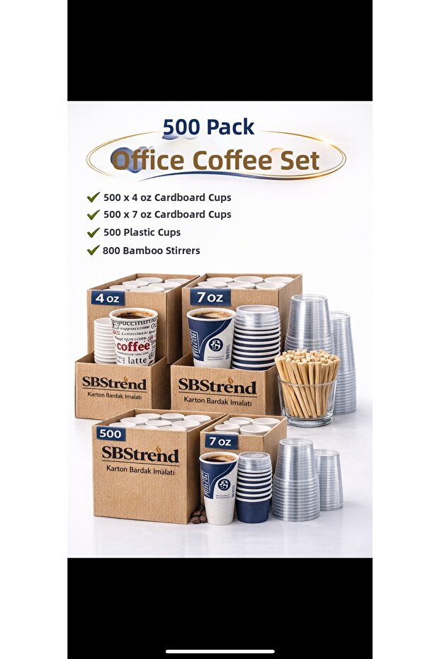 Manufacturer Cup Set Box 500 Pieces-4Oz 7oz Paper Cups, Plastic Cups, Stirrers