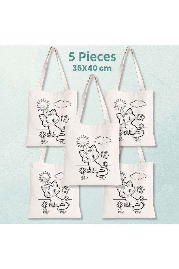 5 Cute Cat Patterned Children's Painting Bags - Paintable Fabric Activity Set