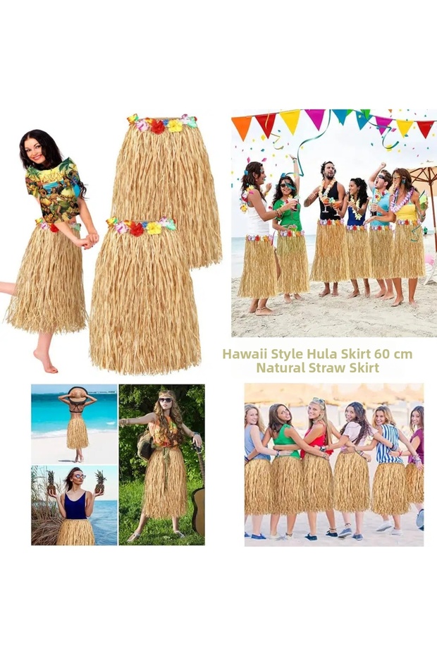 Hawaiian style hula skirt - 60 cm straw natural skirt
