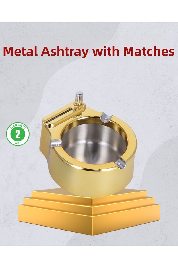 Stainless Steel Ashtray with Lighter for Tabletop Use