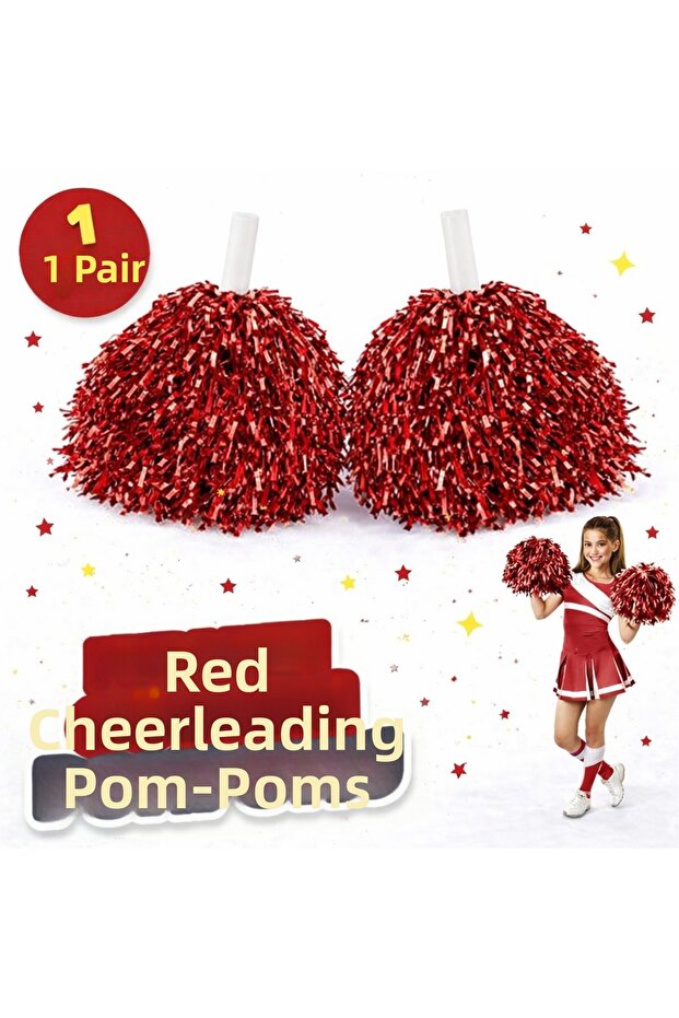 1Pair 2Pcs Red Event Pom Poms for Office Home Office Show Costume