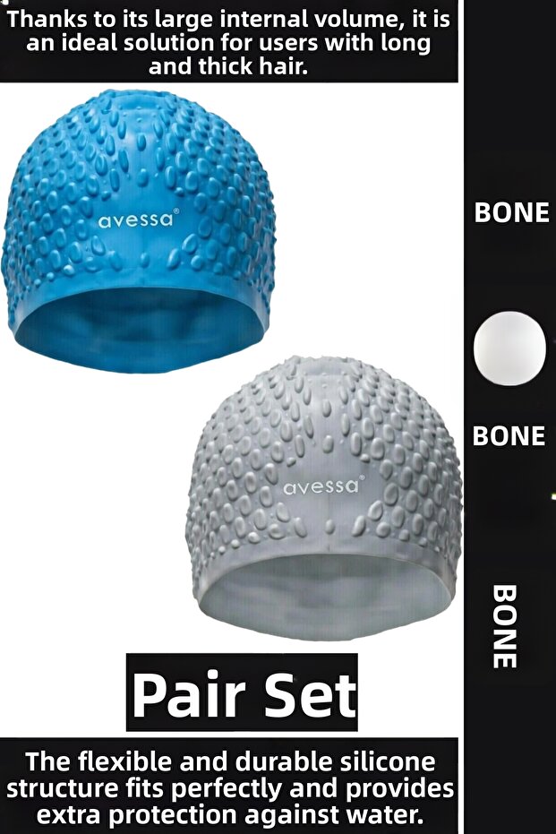 # Bone Soft Elastic Silicone Pool Sea Swimming Ear Waterproof Cap Large Size Hair Cap Double Set