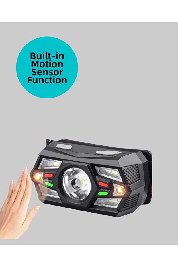 مصباح رأس LED مزود بمستشعر، ضوء أحمر وأبيض قابل للتعديل - 3