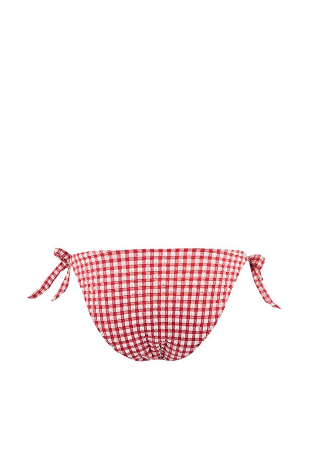 Kırmızı Pötikareli Dokulu Fırfırlı Regular Normal Bel Bikini Altı TBESS22BA0074 - 5