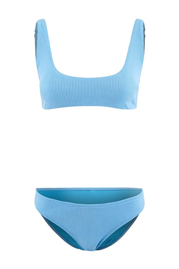 Turkuaz Bralette Kaplı Dokulu Normal Bel Regular Bikini Takımı TBESS26BT00045 - 3
