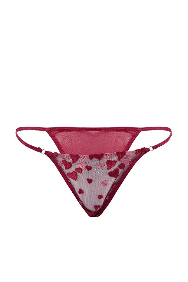 Bordo Brode Kalp Kapsız İç Çamaşırı Takımı THMSS26CC00035 - 8