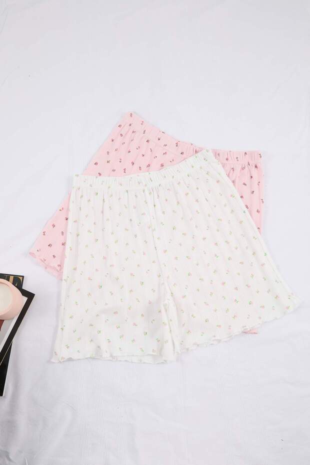 Çok Renkli Çiçekli 2li Paket Kaşkorse Pamuklu Büyük Beden Pijama Altı TBBSS26IA00013 - 5