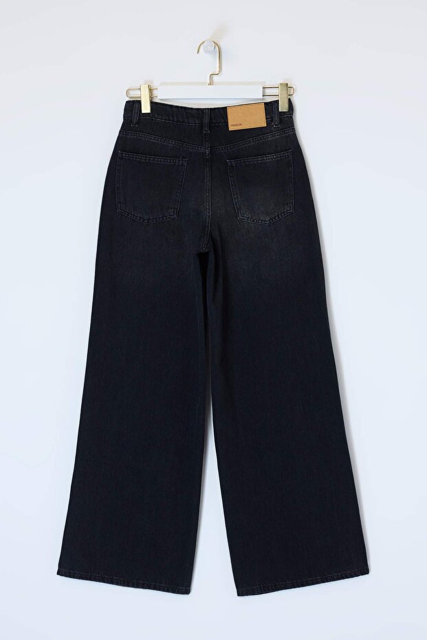 Premium Siyah More Sustainable DÖKÜMLÜ Yüksek Bel %100 Pamuk Wide Leg Jeans TWOSS26JE00136 - 12
