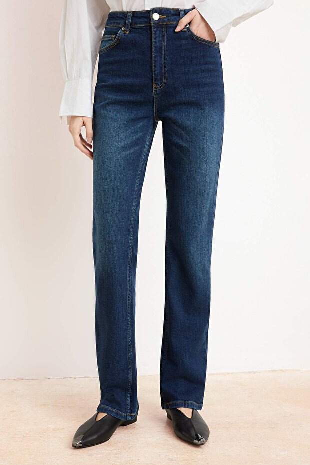 Mavi Yüksek Bel Az Esnek Slim Fit Dar Paça Jeans TWOSS26JE00041 - 1