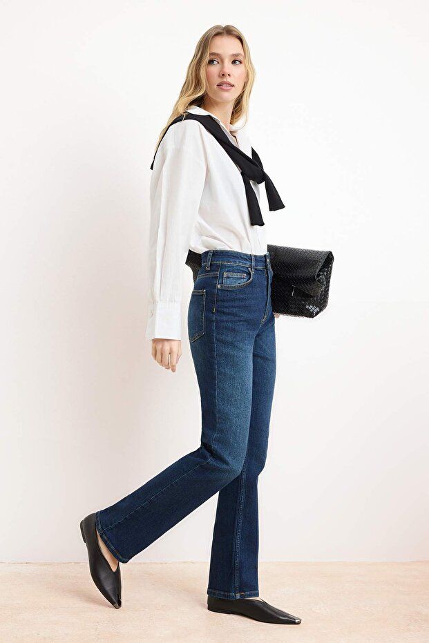 Mavi Yüksek Bel Az Esnek Slim Fit Dar Paça Jeans TWOSS26JE00041 - 3