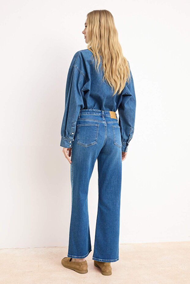 Premium Mavi Özel Kumaş Yüksek Bel Orta Esnek Straight Düz Kesim Jeans TWOSS26JE00147 - 9