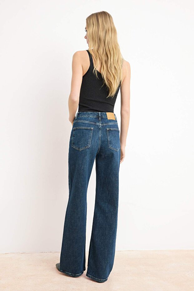 Premium Koyu Mavi More Sustainable Yüksek Bel Az Esnek Wide Leg Geniş Paça Jeans TWOSS26JE00153 - 4
