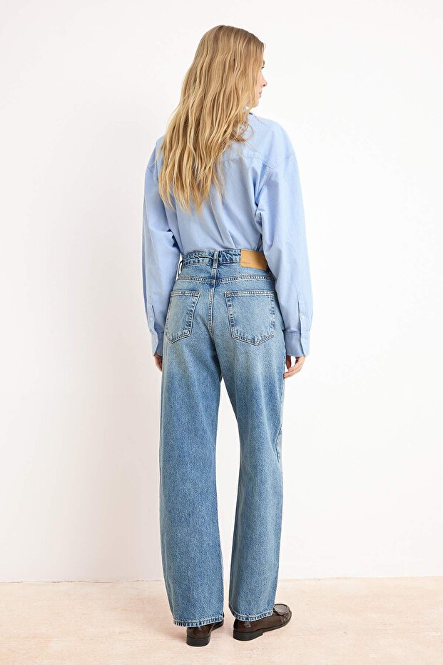 Premium Mavi Özel Kumaş Yüksek Bel 100% Pamuk Barrel Jeans TWOSS26JE00141 - 4