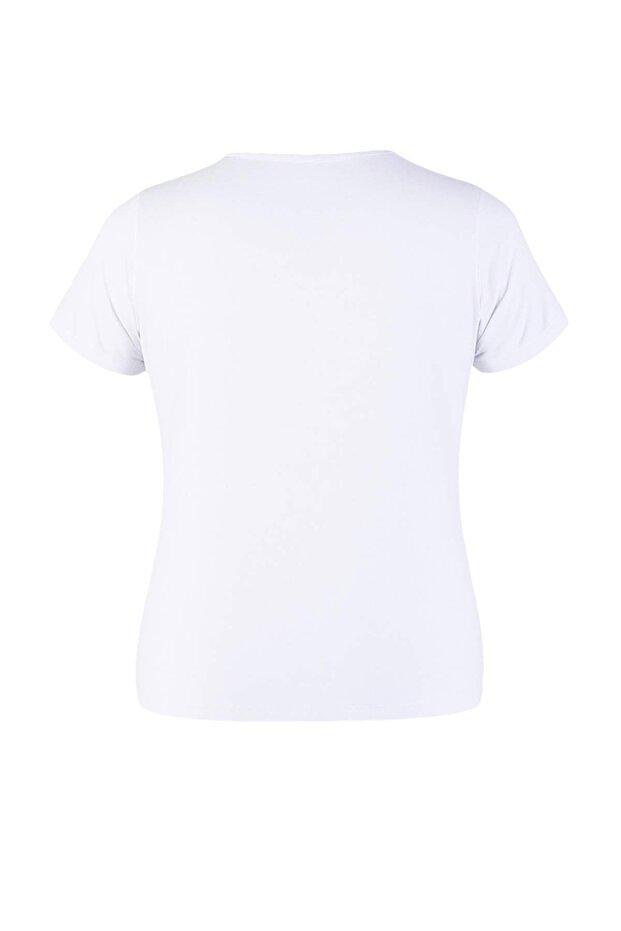 Beyaz Beyaz Taşlı Asimetrik Fitted/Vücuda Oturan Örme T-shirt TBBSS26AF00080 - 7
