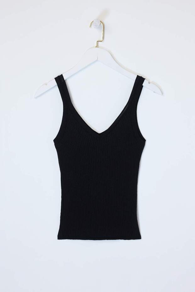 Limited Edition Siyah V Yaka Basic Triko İnce Bluz TWOSS26BZ00312 - 5