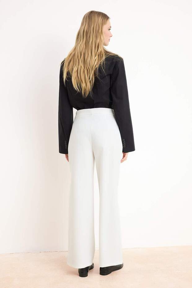 Beyaz Wide Leg/Geniş Paça Dokuma Pantolon TWOAW22PL0139 - 4