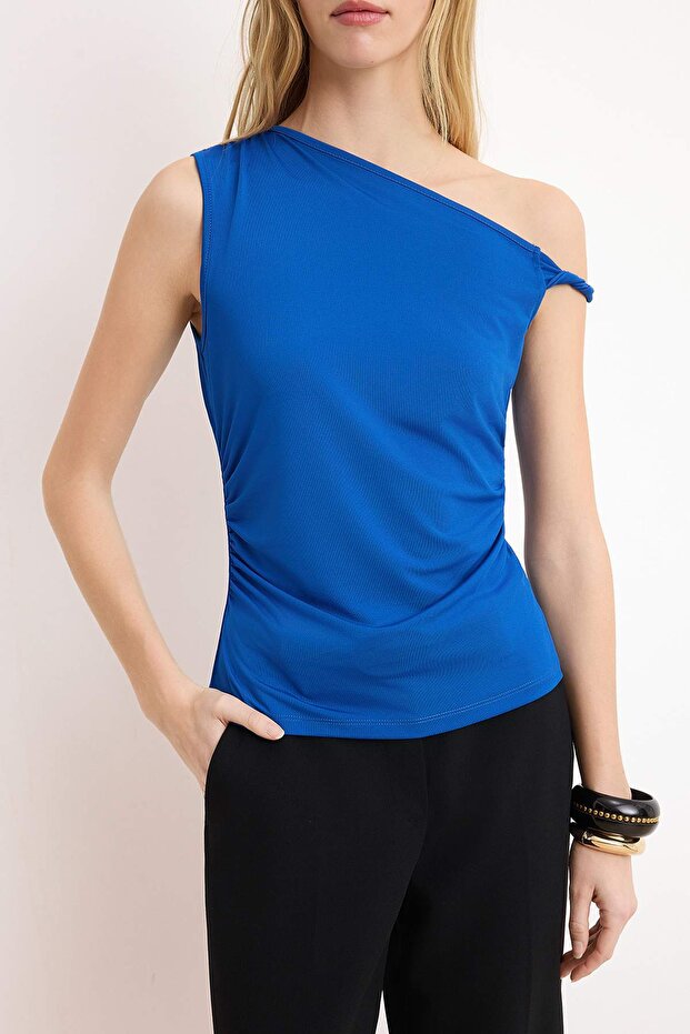 Saks Düz Fitted/Vücuda Oturan Esnek Örme Bluz TWOSS25BZ00279 - 3