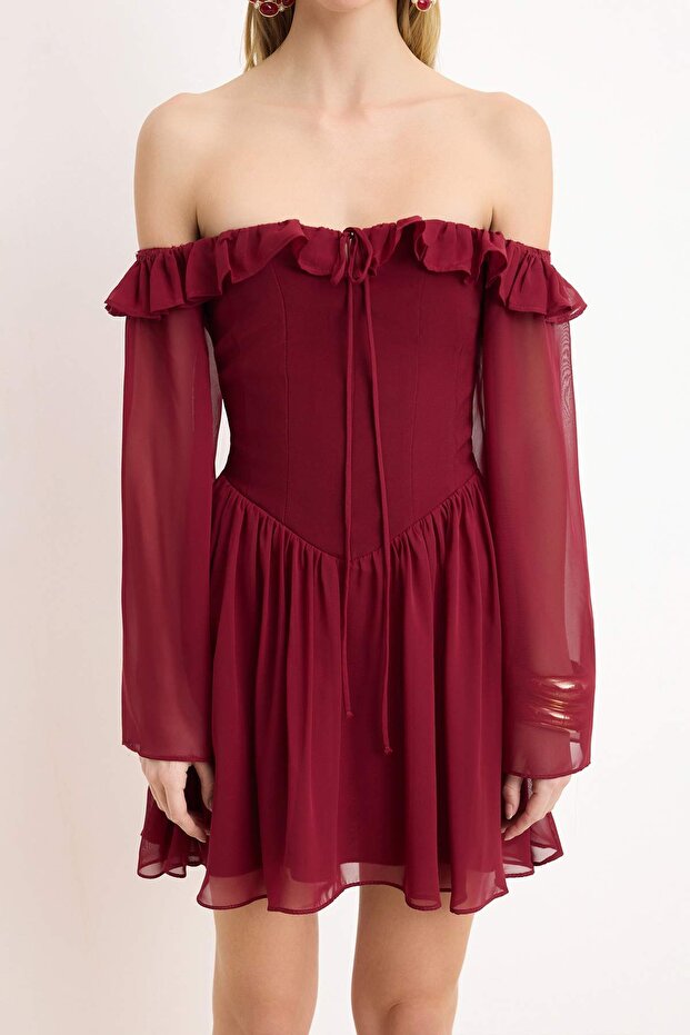 Bordo A-Kesim Düğün/Nikah Şık Abiye Uçuş Uçuş Mezuniyet Elbisesi TPRSS23EL00096 - 3