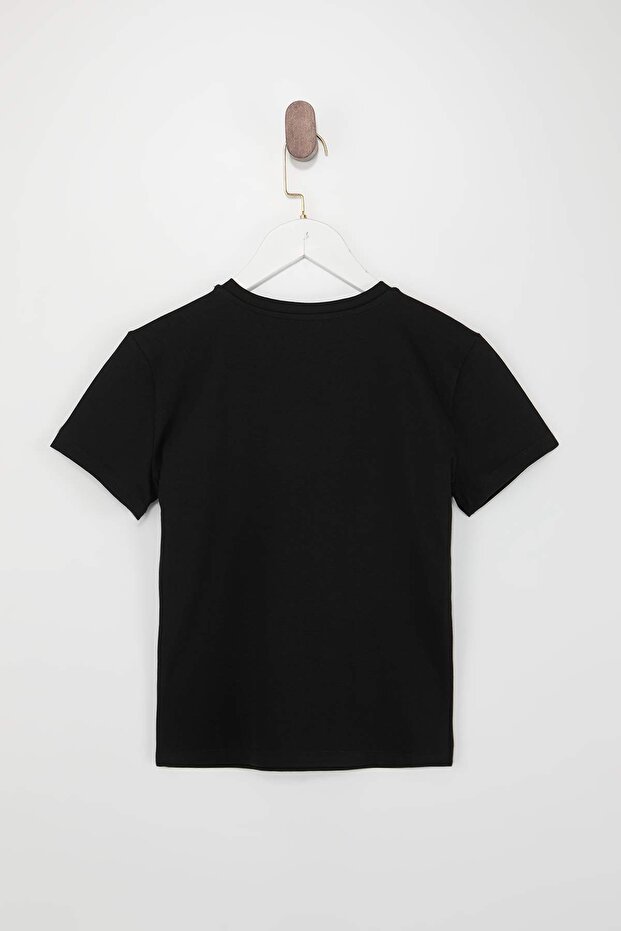Siyah Fitted/Vücuda Oturan V Yaka Kısa Kollu Pamuklu Esnek Örme T-Shirt TWOSS26TS00069 - 6