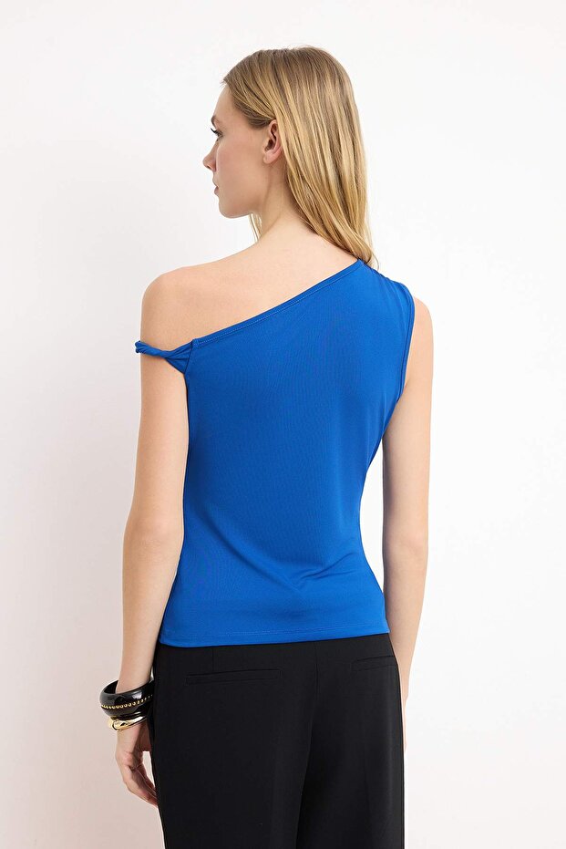 Saks Düz Fitted/Vücuda Oturan Esnek Örme Bluz TWOSS25BZ00279 - 4