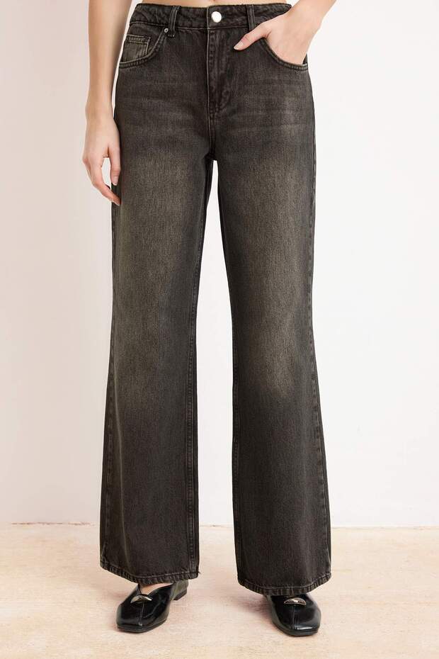 Kahverengi Yüksek Bel Wide Leg Geniş Paça %100 Pamuk Non-Stretch Jeans TWOAW26JE00007 - 3