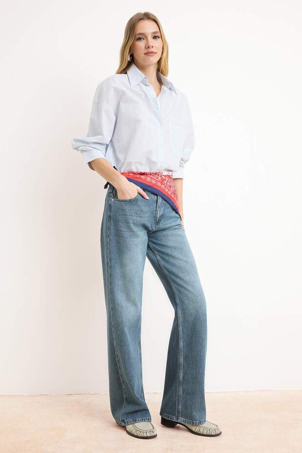 Mavi DÖKÜMLÜ Normal Bel Wide Leg %100 Pamuk Jeans TWOSS26JE00116 - 3