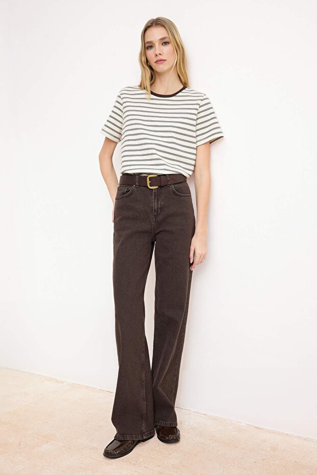 Kahverengi Yüksek Bel Wide Leg Jeans TWOAW26JE00084 - 2